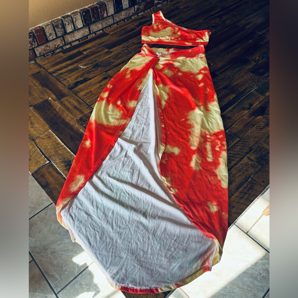 Vibrant One Shoulder Tie-Dye Top And Skirt Set